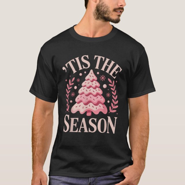 Tis The Season Pink Christmas Tree Aesthetic Holid T-Shirt (Vorderseite)