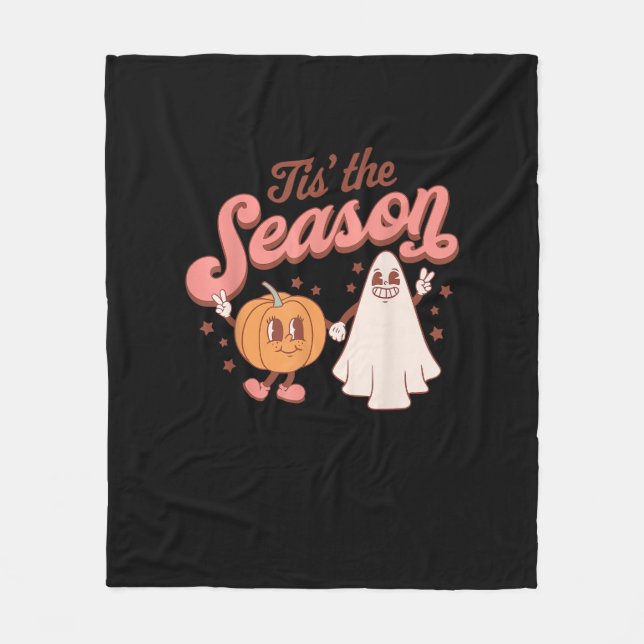 Tis The Season Pumpkin Boo 60s 70s Halloween Costu Fleecedecke (Vorderseite)