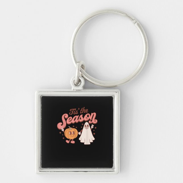 Tis The Season Pumpkin Boo 60s 70s Halloween Costu Schlüsselanhänger (Vorne)