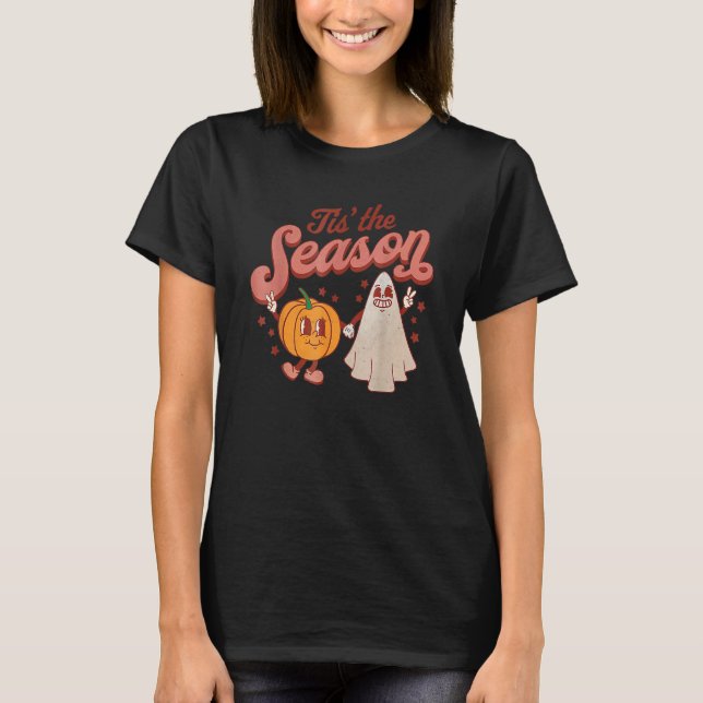 Tis The Season Pumpkin Boo 60s 70s Hippie Hallowee T-Shirt (Vorderseite)