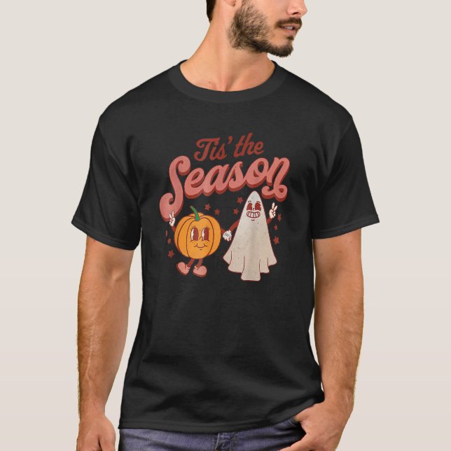 Tis The Season Pumpkin Boo 60s 70s Hippie Hallowee T-Shirt (Vorderseite)