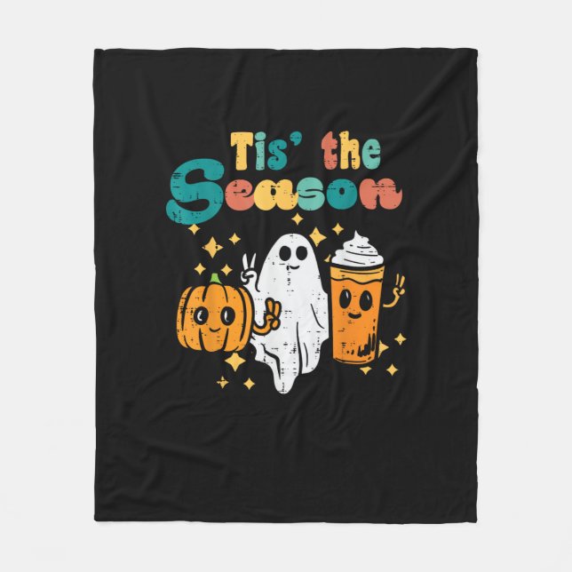 Tis The Season Pumpkin Latte Retro Halloween Fall Fleecedecke (Vorderseite)