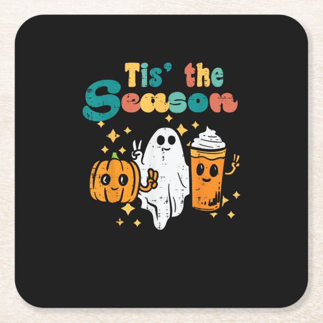 Tis The Season Pumpkin Latte Retro Halloween Fall Rechteckiger Pappuntersetzer (Vorderseite)