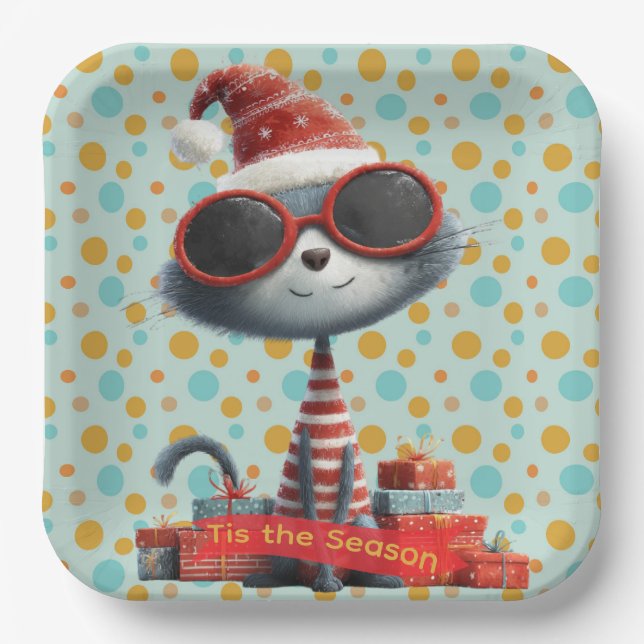 Tis The Season Quirky Cat Paper Plate Pappteller (Vorderseite)