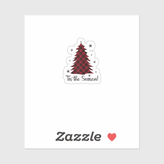 Tis The Season Red Plaid Christmas Tree Aufkleber (Blatt)