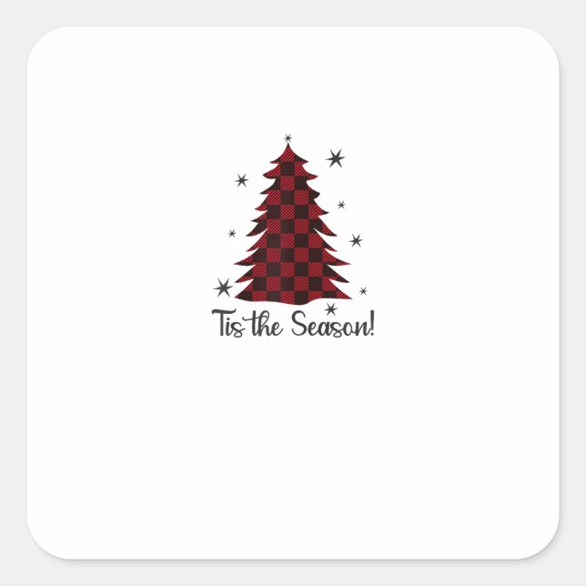 Tis The Season Red Plaid Christmas Tree Quadratischer Aufkleber (Vorderseite)