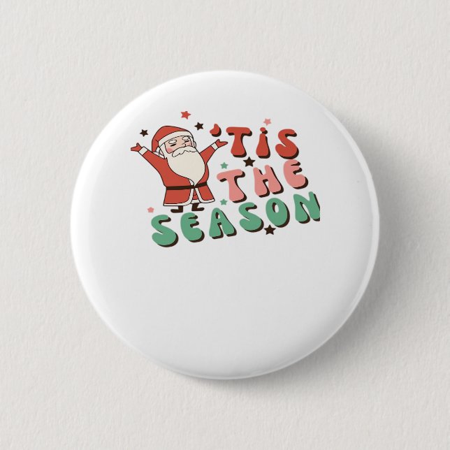 Tis The Season Retro Christmas Santa Button (Vorderseite)