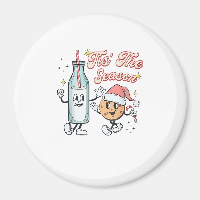 Tis The Season Retro Milk And Cookie Christmas Magnet (Vorne)