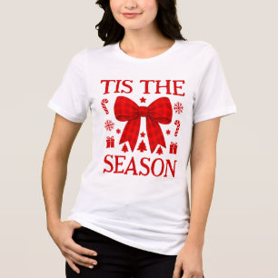 Tis the Season Rot Gingham-Schleife Retro-Weihnach Tri-Blend Shirt