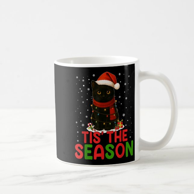 Tis' The Season Santa Hat Funny Black Cat Christma Kaffeetasse (Rechts)