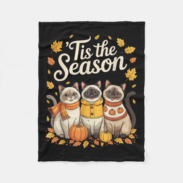 Tis The Season Siamese Cat Fall Autumn Pumpkin  Fleecedecke (Vorderseite)