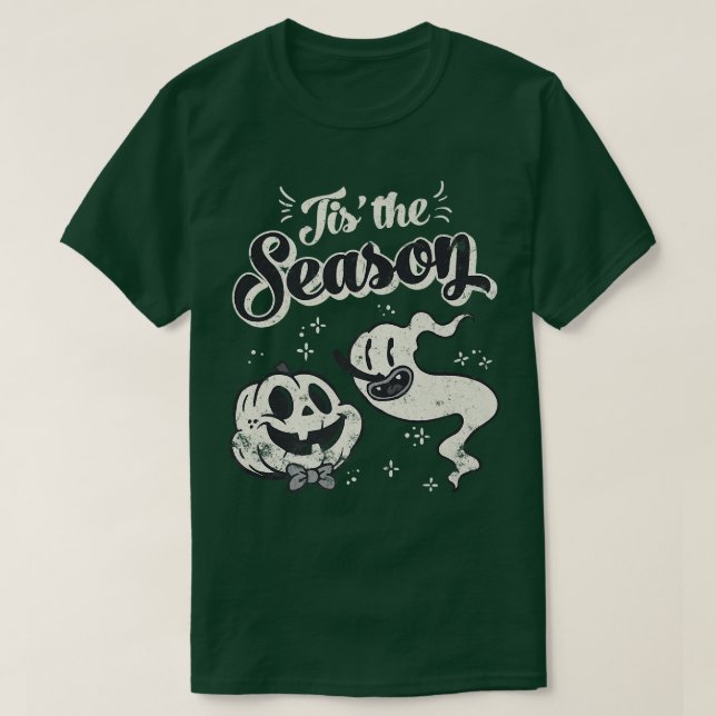 Tis' the Season Skeleton Ghost Retro Halloween Cos T-Shirt (Design vorne)