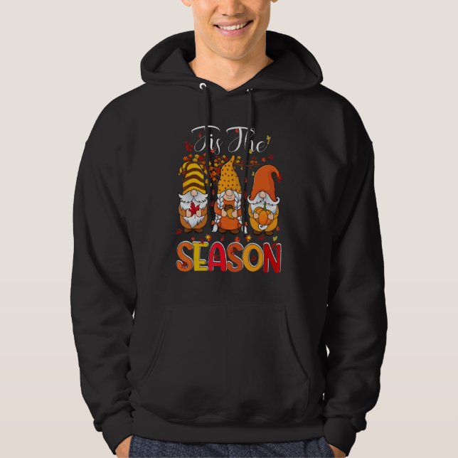 Tis The Season Three Gnomes Pumpkin Fall Leaves Th Hoodie (Vorderseite)
