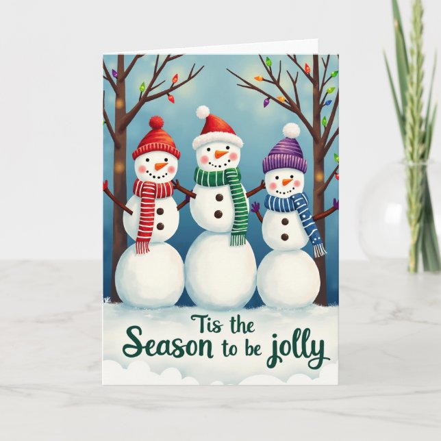 Tis the Season to be Jolly Snowmen Classic Holiday Karte (Vorderseite)