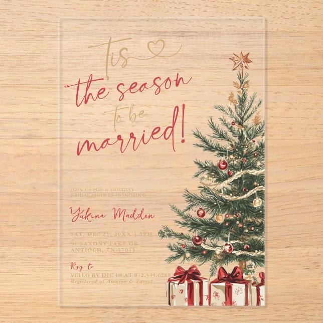 Tis the Season to Be Married Winter Bridal Shower Acryleinladungen (Vorderseite)