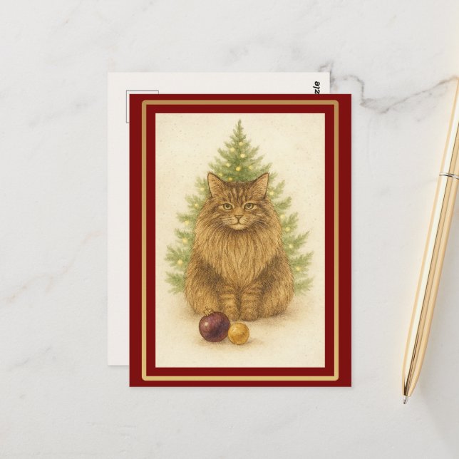 Tis the Season to Purr — Personalized Maine Coon  Postkarte (Vorderseite/Rückseite Beispiel)