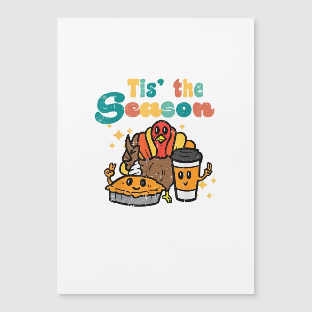 Tis The Season Truthahn Kaffee Retro Erntedankfest Magnetkarte (Vorderseite)