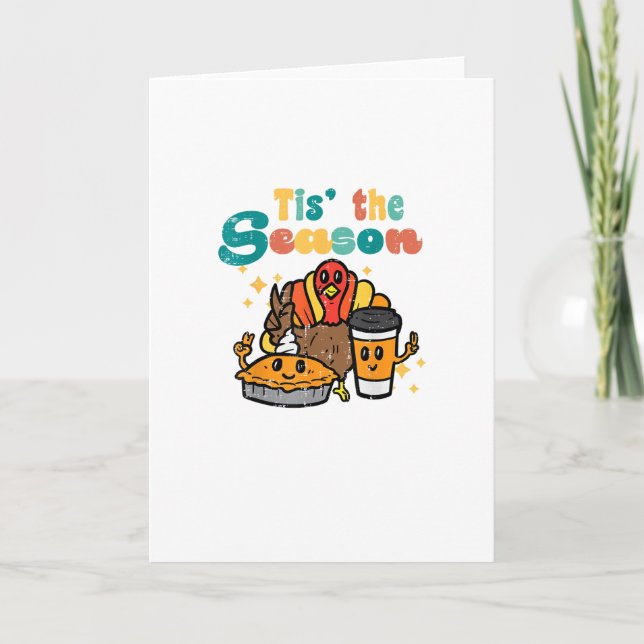 Tis The Season Turkey Coffee Retro Thanksgiving Fa Karte (Vorderseite)