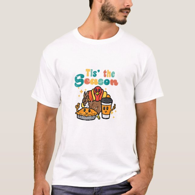 Tis The Season Turkey Coffee Retro Thanksgiving Fa T-Shirt (Vorderseite)