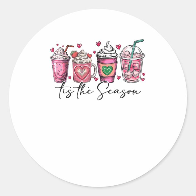 Tis The Season Valentines Day Coffee Drink Valenti Runder Aufkleber (Vorderseite)