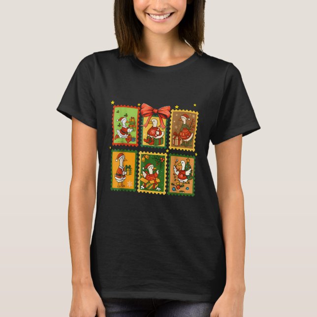 Tis The Silly Goose Season Christmas Stamps Cute G T-Shirt (Vorderseite)