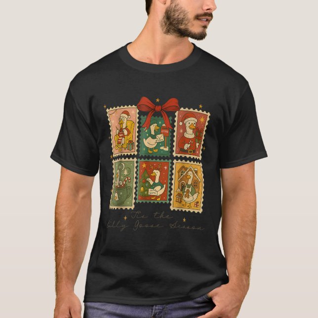 Tis The Silly Goose Season Christmas Stamps Retro  T-Shirt (Vorderseite)