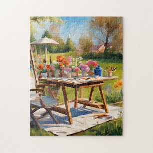 Tisch des Künstlers Outdoor-Gartenszene Kunstmater Puzzle