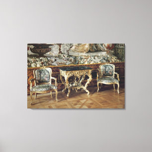 Tisch für Systemkonsole und zwei Lehnsessel, 1745 Leinwanddruck