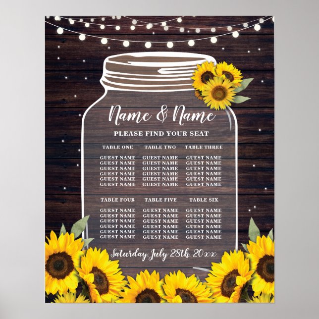 Tisch Hochzeitsposter Sitzplatz Sonnenblume Jar Wo Poster (Vorne)
