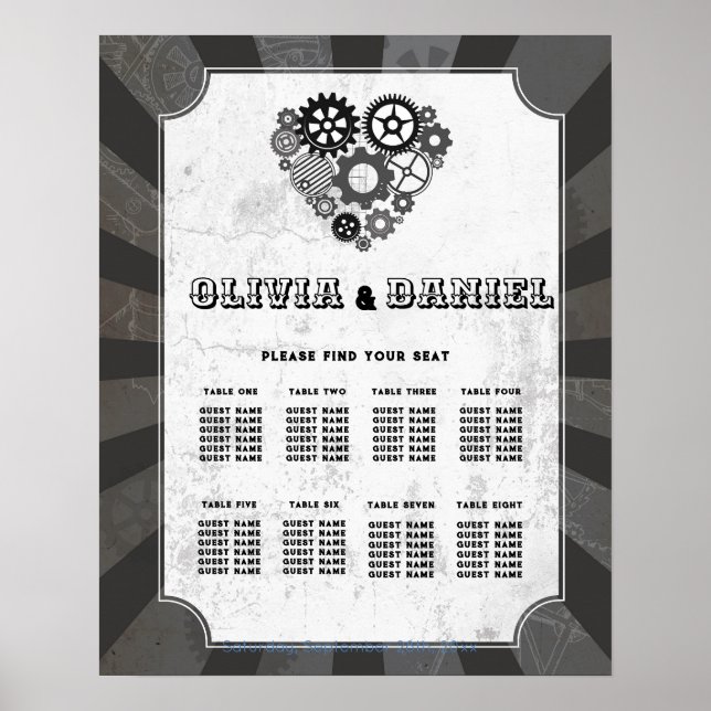 Tisch Hochzeitssitze 8 Steampunk Hochzeitsherzen Poster (Vorne)