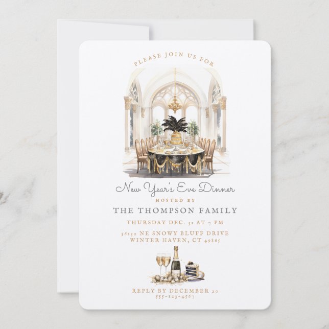 Tisch im Speisesaal | SILVESTER Einladung (Vorderseite)