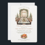 Tisch im Speisesaal | Weihnachtsabend Einladung<br><div class="desc">Laden Sie Ihre Freunde und Familie zu einem Abendessen an diesem Weihnachtsabend mit dieser schönen Party Einladung ein. Diese Einladung zum Abendessen hat ein Aquarellbild eines formellen Speisesaals mit blauen und grünen Weihnachtsdekorationen. Die verwendeten Farben sind olivgrün, schieferblau und braun. Der Boden hat einen köstlichen Truthahn im Urlaub, umgeben von...</div>