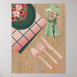 Tisch serviert Art der Küche Poster