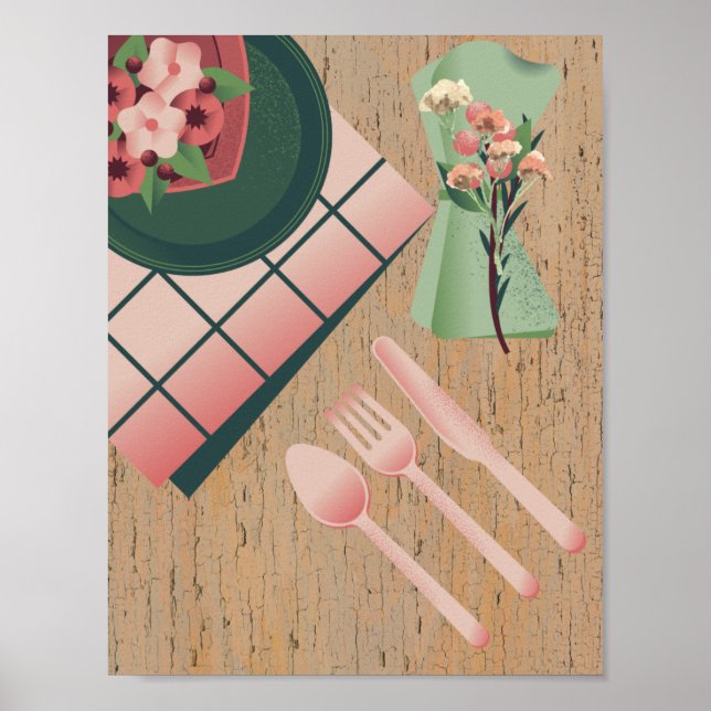 Tisch serviert Art der Küche Poster (Vorne)