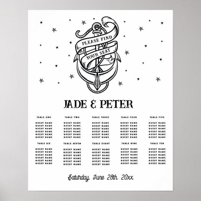 Tischdecke 10 Traditioneller Tattoo Anker Poster (Vorne)