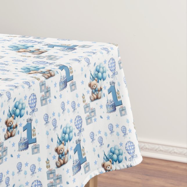 Tischdecke, Glücklicher 1. Geburtstag Teddybär Bla Tischdecke (Beispiel)