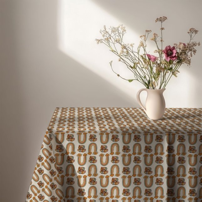 Tischdecke im Mittelalter-Stil Kupfer & Rosa Bloom (Mid-Century Tablecloth Copper & Pink Bloom Style)