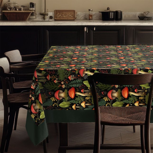 Tischdecke mit erdigen Tönen Pilze & Wildblumen (Earthy Tones Tablecloth Mushrooms & Wildflowers)