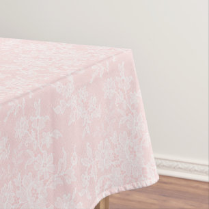 Tischdecken aus rosa und weißem Spitzen