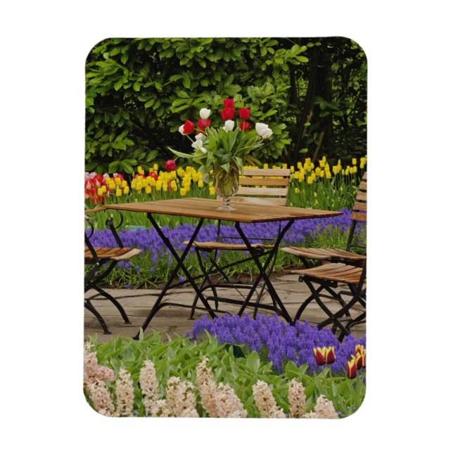 Tischdecken im Garten, Keukenhof Gardens, Magnet (Vertikal)
