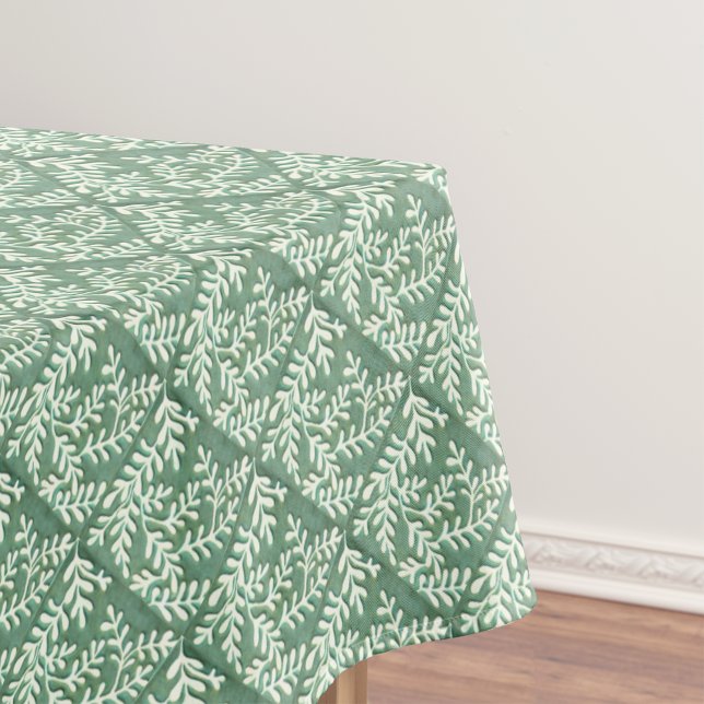 Tischdecken mit grünem und weißem Blattdruck (Tablecloth the green and white leaf tile pattern,)
