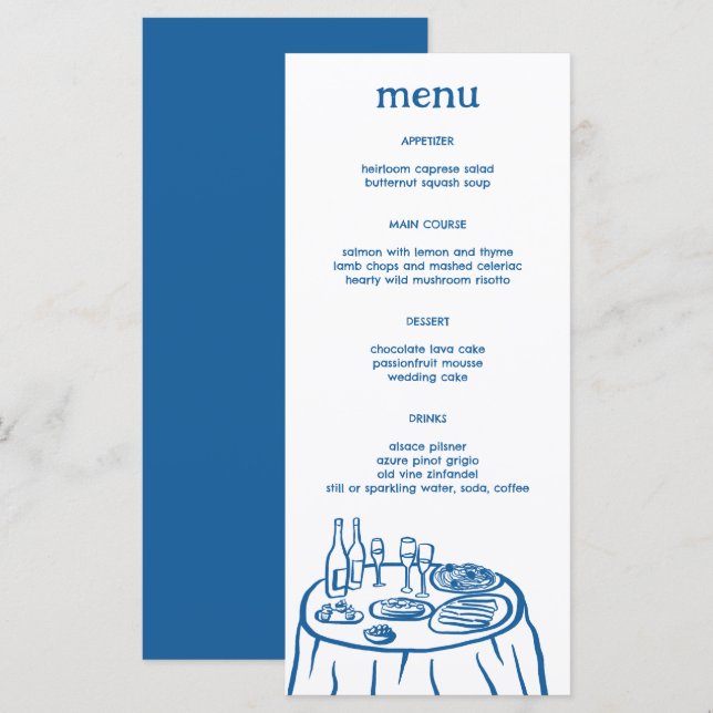 Tischdeckenkleidung aus Whimsikbüffet Modernes KUS Menükarte (Vorne/Hinten)