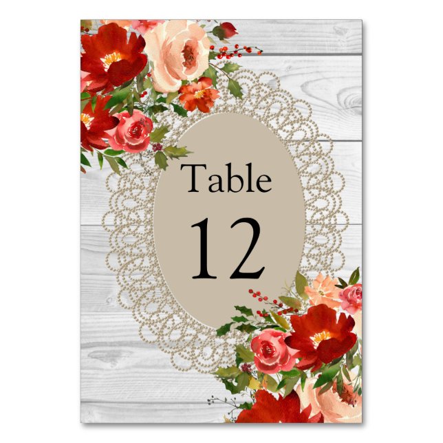 Tischkarte für Sitzplatine Weißholzspitzen-Blume Tischnummer (Vorderseite)