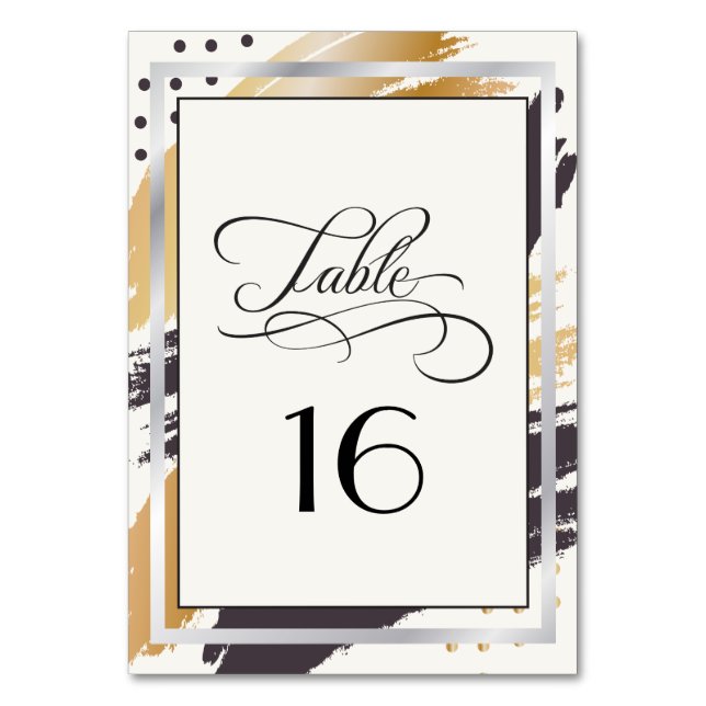 Tischkarte | Moderne Paint Strokes und Typografie Tischnummer (Vorderseite)