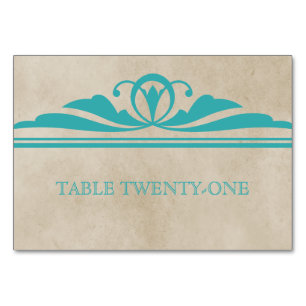 Tischkarte Teal Elegant Deco Tischnummer