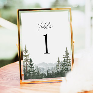 Tischkarten für Hochzeiten im Bergwald mit Kiefern