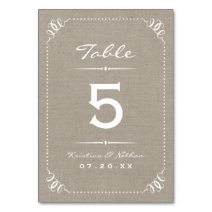 Tischkarten im Rustikal-Chic-Stil aus Jute Tischnummer