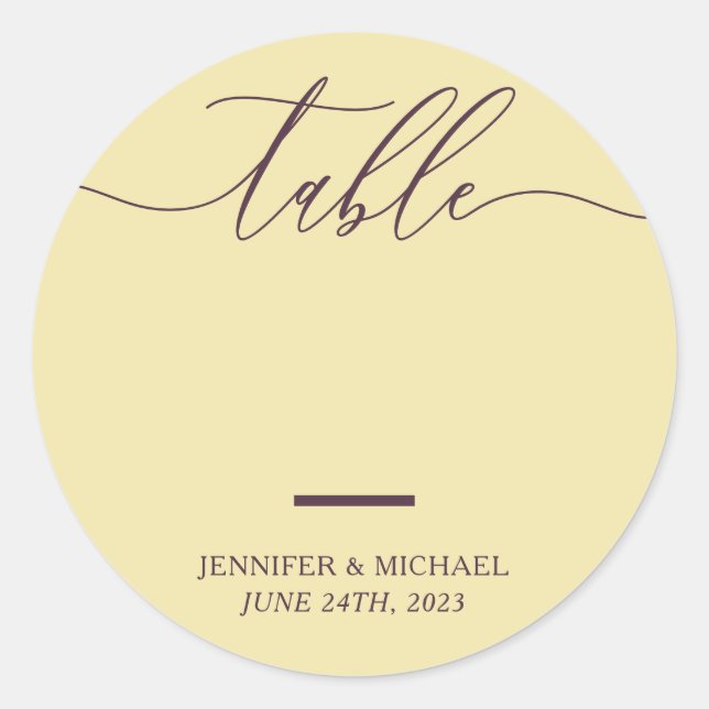 Tischkarten Midnight Fig & Champagne Script Runder Aufkleber (Vorderseite)