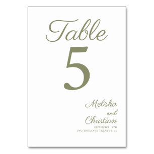 Tischkarten-Tischnummer für eine moderne Hochzeit. Tischnummer