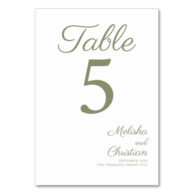 Tischkarten-Tischnummer für eine moderne Hochzeit. Tischnummer (Vorderseite)